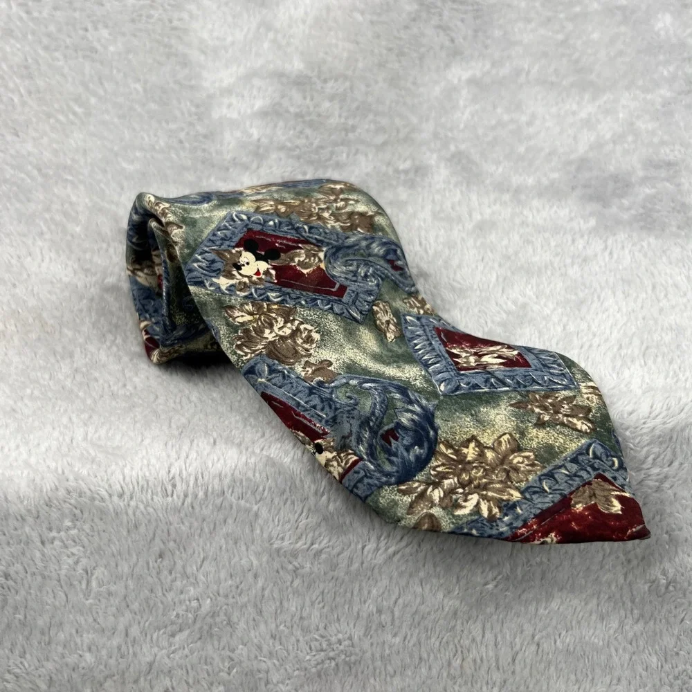 Mickey Inc Vintage Silk Mickey Mouse Tie OS Multicolor Men Tapestry Print 90s